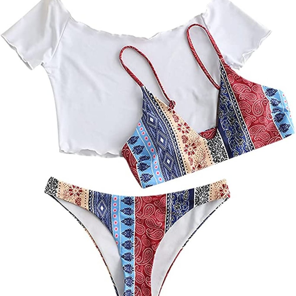 ZAFUL-NWT -Small (4) Spaghetti Strap Bralette Bikini Three Piece Swimsuit-BOHO